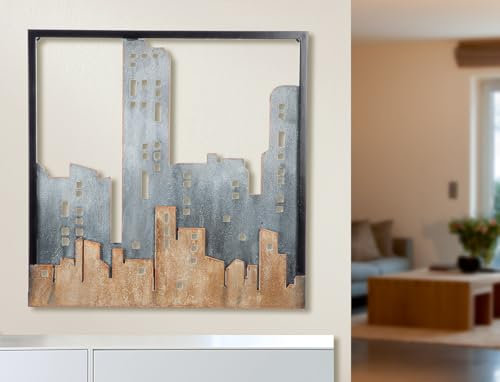 Casablanca - Relief City in metallo, colore: blu, marrone, strutturato, motivo città, quadrato, 50 x 50 x 3 cm, decorazione artistica da parete