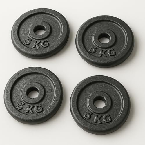 FLG Cast Iron Weight Plates Set – Barbell Plates 1.25KG to 10KG – Standard 1-Inch Hole – Strength Training for Home & Gym (5KG x4)