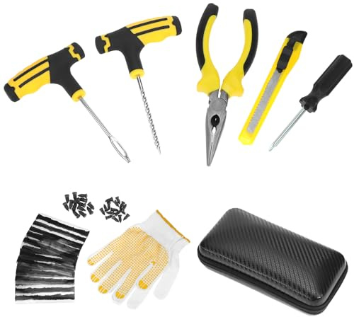 QWORK® 57 Stück Reparaturset für Platte Reifen, Reparaturset für Platte Reifen, für Auto, LKW, Motorrad & Fahrrad