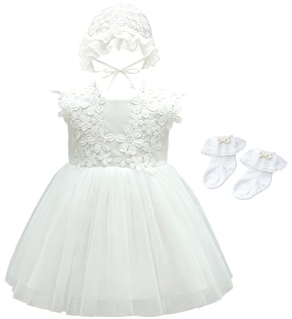 KRUIHAN Dopklänning baby flicka eleganta bröllopsklänningar för barn, klänning för blomsterflicka & prinsessa, spets, tyllklänning för småbarn, 6–24 månader, Vit, 12 månader