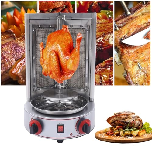 Máquina Doner Kebab Grill, máquina de asador vertical de parrilla de gas giro de 3000 W, máquina de asador giratorio de acero inoxidable con 2 quemadores para cocina restaurante cena camping