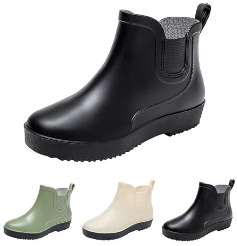 FGUUTYM Stivali di gomma da donna, impermeabili, antiscivolo, scarpe da pioggia, stivali da pioggia, stivaletti in gomma, corti, estivi, giardini e escursioni, stivali da pioggia a mezza altezza, Nero