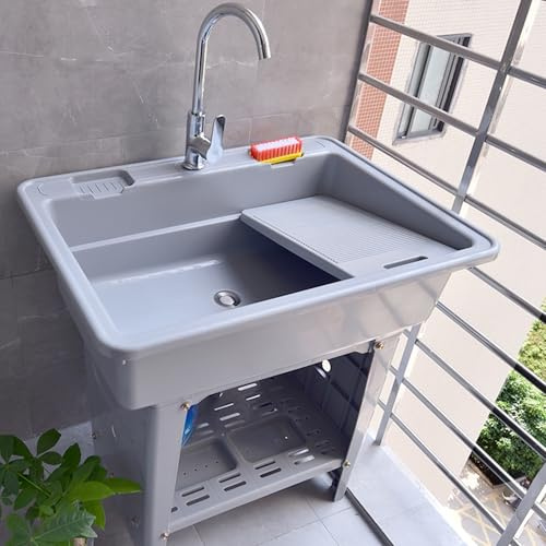 Lavello da Esterno,Lavatoio da Esterno in Plastica,Lavabo da Giardino Autoportante con Rubinetto,Mobile Lavandino Biancheria,Lavabo da Lavanderia Portatile,per Interno,Cucina,Garage,Terrazza(Gray,80x5