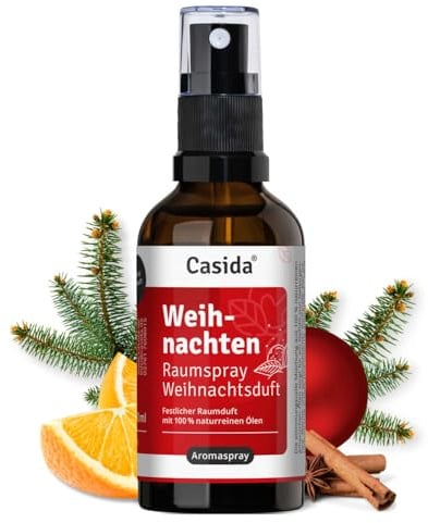Casida Weihnachten Raumspray Weihnachtsduft - Festlicher Raumduft mit 100% naturreinen Ölen - für Advent, Winter & gemütliche Abende - weihnachtliche Atmosphäre - 50ml