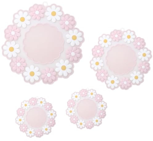 Sumneo Topfuntersetzer Set mit Kirschblüten-Muster: 4 Stück Hitzebeständige & rutschfeste Untersetzer aus Silikon - Elegantes Blütendesign - Spülmaschinenfest & Leicht zu Reinigen (rosa)