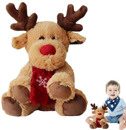 Gefülltes Elch-Plüschtier,30*23cm Weihnachts Rentier Stoffspielzeug Für Kinder, Weihnachts Kuscheltier Rentier Deko Weihnachtsdekorationen Plüsch Rentiers Puppen,Gewichtskuscheltier-Tier elchspielzeug