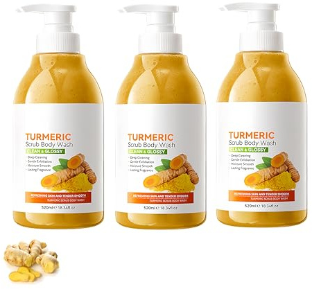 Duschgel with Bio Kurkuma, Natürliches Körperpeeling & Flüssigseife für Hautberuhigung, Tiefenreinigung für Körper und Gesicht, mit Vitamin C Peeling Duschgel für Männer Frauen (3pc, 1560g)