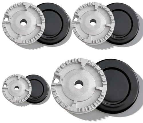 Gas Hob Covers for 4 Burner Gas Cookers, 8Pcs Cooker Hat Set 55mm 75mm 100mm Gas Hob Cover for Sabaf Gas Stove Range Parts Accessories