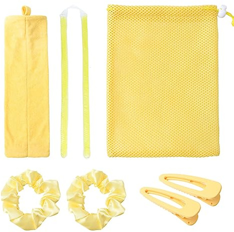 LUCKDANO Lockenwickler-Set, Keine, Gel-Perlen, Lockenstab, Schlafrollen, Styling-Werkzeuge mit Bändern, Clips, Aufbewahrungstasche für Mittellange Locken (YELLOW)