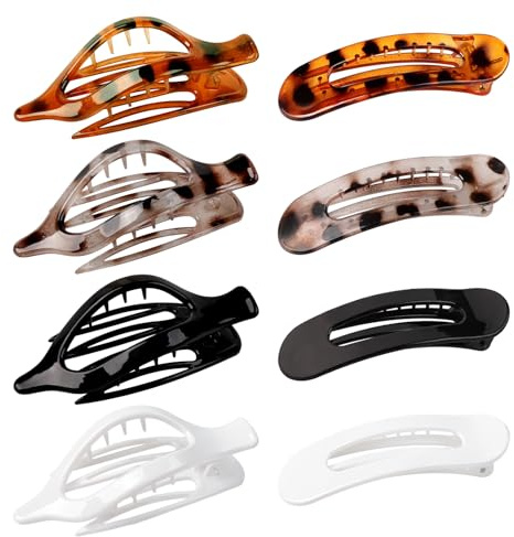 8 Stück Flache Haarklammern,Haarklammer Flach für Damen,Französisches Haarspange Flach,Haarspangen Flat,Rutschfeste Flat Hair Claw Clips für Mädchen Dicks und Dünnes Haar Alltag Sports(4farben 2stile)