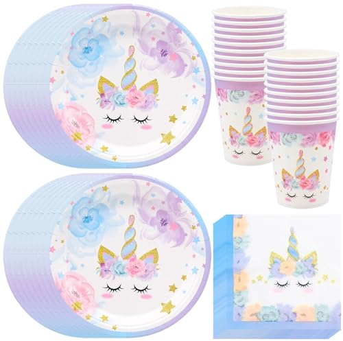 Unicorn Party Tableware Set 16 Guests, Fantasy Unicorn Birthday Tableware | Unicorn Theme Girls Birthday Tableware Set, Unicorn Children's Party Plates, Cups, Napkins, Paper Plates, Party Decorations