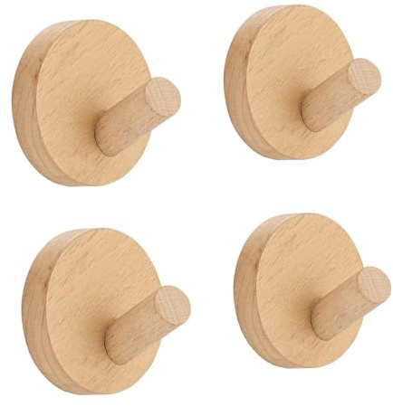 VOIDHUES 4 Stück Runde Buchenholz Wandhaken Selbstklebend Ohne Bohren Extra Starke Holz Kleiderhaken Wand für Handtücher Jacken Taschen Hüte Minimalistische Garderobenhaken für Bad Flur Küche