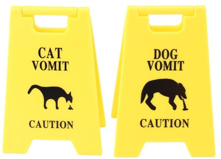 2 Stück Warnschilder für Katzen- und Hundekotze, 10 cm (4 Zoll) großes Warnschild für Katzenkotze, lustiges Warnschild für Katzen- und Hundeliebhaber, gelb