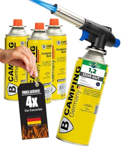 MAGNUM® Gasbrenner [inkl. 4 Kartuschen] Lötlampe Bunsenbrenner 1300 °C | Lötlampe | Bunsenbrenner | Küchenbrenner | 1,3 kW bis 1.300 °C | Piezozündung | 360° drehbar | Handwerk & Küche