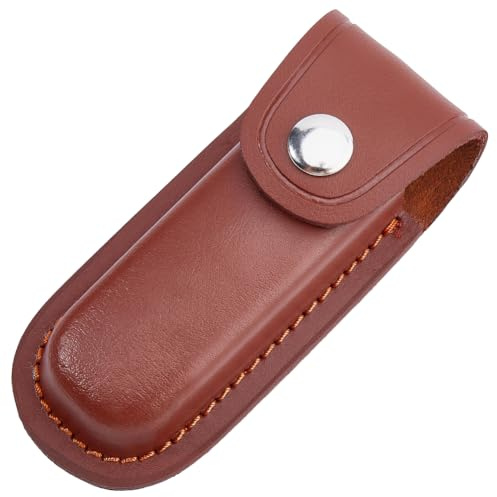CALFOVERA 12.2cm Cowhide Leather Multitool Sheath Holster Portable Folding Pocket EDC Pouch Case with Snap Closure Belt Loop Genuine Leather Durable Sheath for Outdoor Camping(Brown)
