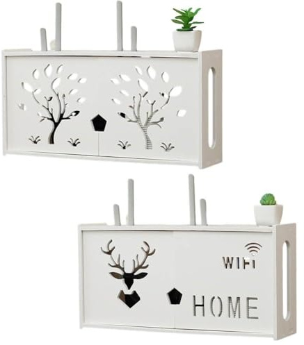BEAZOOM Per Grande Plastica WiFi Router Rack Montaggio A Parete Custodia TV Set Top Box e Accessori Organizzazione Casa Bianco 48x24cmA