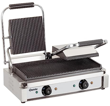 Bartscher Doppel-Elektro-Kontaktgrill 3,6 kW Grillplatten gerillt Gastronomiebedarf