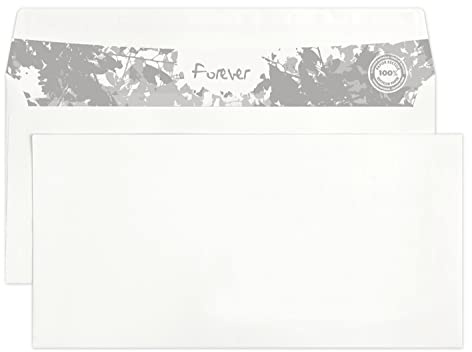 Clairefontaine 65945C - Karton mit 500 Umschlägen Forever weiß 100% Recycling Papier DL-110x220mm, selbstklebend, 80g, Weiß, 1 Karton