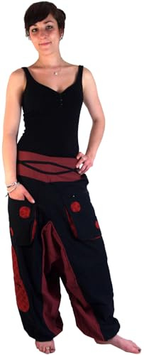 GURU SHOP Haremshose, Pluderhose, Pumphose, Aladinhose Spirale - Schwarz/rot, Damen, Size:M