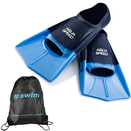 Aqua Speed leichte Trainingsflossen I Herren Erwachsene I Schwimmflossen Training I Kurzflossen Schwimmen I Triathlon Flossen kurz I Wettkampf I + Ultrapower Rucksack I blauIhellblauI02; Gr. 41I42