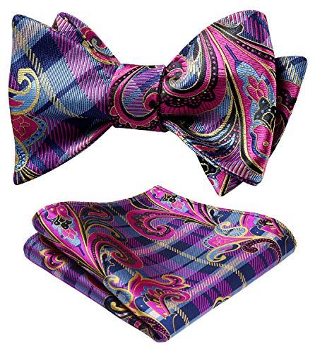 HISDERN Fliege Herren Paisley Self Fliege mit Einstecktuch Set Rosa Blumen fur Hochzeit