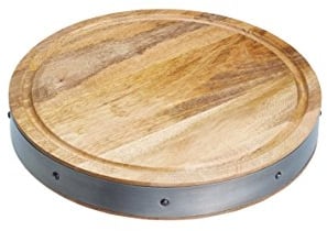 KitchenCraft Industrial Kitchen Handcrafted Wooden Butcher’s Block Chopping Board, 36 x 5 cm (14” x 2”) - Round, Beige/Grey