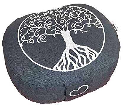 maylow Yoga mit Herz® Yogakissen Meditationskissen Balance oval Baum des Lebens (grau) waschbar