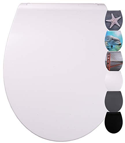 Sanilo Abattant WC avec frein de chute de résine thermodurcissable | grande sélection | design fascinant | détachable | fixation facile par en haut (Plat Blanc)