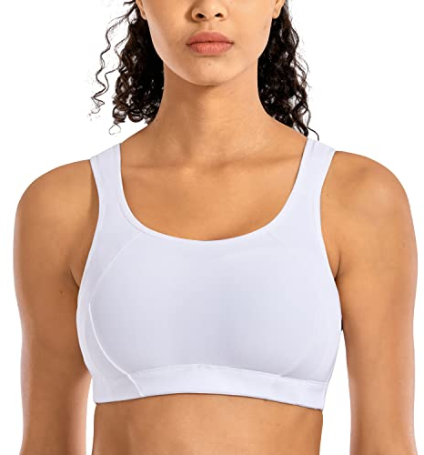 SYROKAN Damen Ohne Bügel Sport BH Starker Halt für Große Größen mit Einlage Weiss 90C