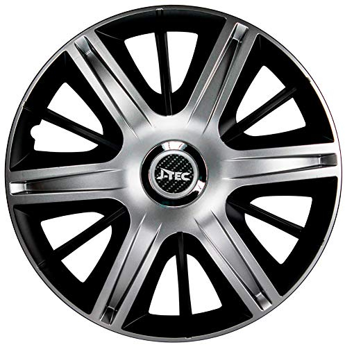 Satz J-Tec Radzierblenden Maximus 16-Zoll Silber/Schwarz + Chrom Ringe
