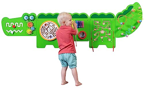SPARK & WOW Crocodile Activity Wall Panels - Alter 18M+ - Montessori Sensory Wall Toy - 11 Aktivitäten - Aktivitätsbrett - Kleinkindzimmer Dekoration
