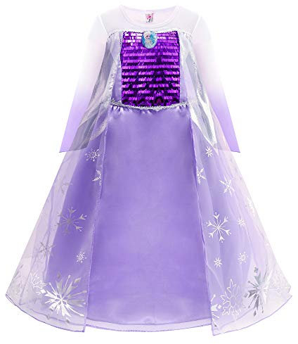 YOSICIL Filles Robe pour Enfants de Princesse Baguette de Soirée Manches Longues Costume Fête Noël Anniversair Partie Halloween Carnaval Cosplay Déguisements Manches Longues,Violet,140