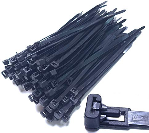Pack of 100 Cable Ties Resealable 200 mm x 4.8 mm Black Removable Reusable Nylon Reusable UV Stable