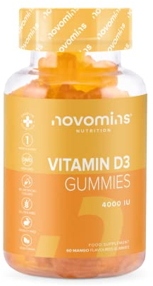 Vitamin D Gummies - 4000 IU Vitamin D3 - Vegetarian & Gluten Free - VIT D Gummies for Bones & Teeth - Alternative to Vitamin D Tablets & Spray - 60 Gummies - 1 Month Supply - Novomins