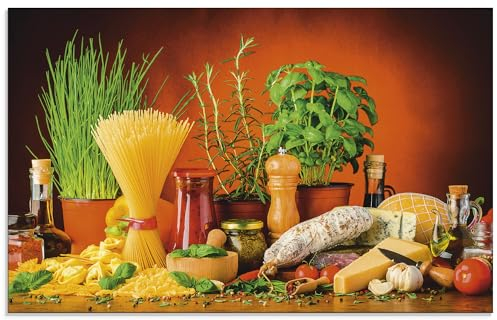 ARTLAND Spritzschutz Küchenrückwand Küche Herd Glas mit Motiv 80x50 cm Design Italien Essen Kräuter Lebensmittel Nudeln Gemüse Mediterran Basilikum S7SM