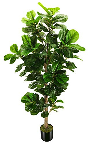 Albero di fico artificiale con foglie di violino in fioriera, bella pianta finta per interni ed esterni, resistente ai raggi UV, per soggiorno, balcone, decorazione ad angolo