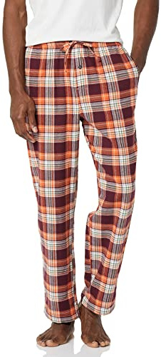 Amazon Essentials Men's Breathable Flannel Pyjama Bottoms (Available in Big & Tall), Burgundy Orange White Plaid, S