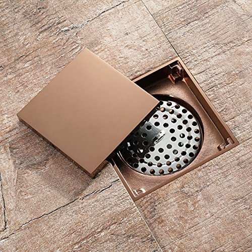NA Desagüe De Piso De Ducha Cuadrado De Oro Rosa, Desagüe De Piso De Ducha De Baño Invisible, Anti Obstrucciones Y Olores con Rejilla De Inserción De Azulejos (4 Pulgadas)
