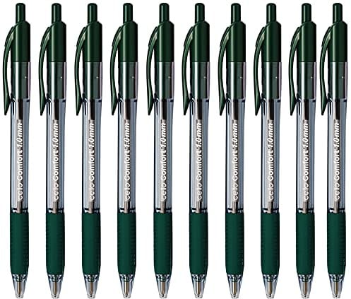 Cello Ballpoint Pens Extra Comfort Grip Ball Pens Medium Point Biros Retractable Ballpoint Pens (Green, 12)