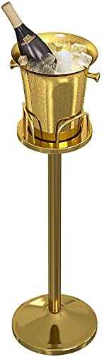Eiskübel für Champagner und Wein mit 60 cm Ständer, Sektständer aus Edelstahl, Ständer für Sektkühler, Wein Zubehör, Bucket Stand, Bier, KTV, Clubs, Bar, Partys (Gold)
