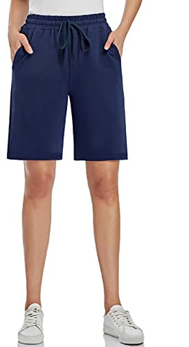 MOVE BEYOND Damen Bermuda Shorts Kurze Hose Sommer Baumwolle Sporthose Jogginghose Knielang mit 3 Taschen, Blau, XXL