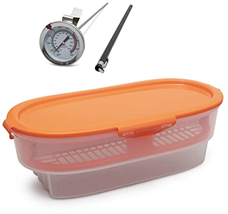 Premium Products Corp Easy Breader Batter Bowl All-in-1 Mess Breading Station Tray Snap-Shut Lid with Silicone Ring For Coating Fried or Baked Food With Deep Fry Cooking Thermometer(PPC-EBB-2021-01)