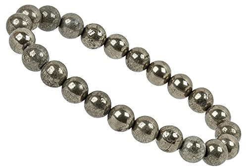 ELEDORO Handgefertigtes Edelstein Perlen Stretch Armband - Echte Steine 8mm (Pyrit)