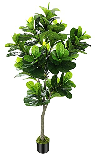 OXLLXO 182,9 cm großer künstlicher Feigenbaum mit Kunststoff-Topf, künstlicher Baum, Ficus Lyrata, künstliche Pflanze für Büro, Haus, Bauernhaus, Wohnzimmer, Heimdekoration (Innen- und Außenbereich)