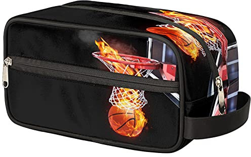 Trousse de toilette de voyage amusante en forme de carlin - Grande capacité - Pour homme et femme, Basketball Sport, 10.5×4.4×5.3 in