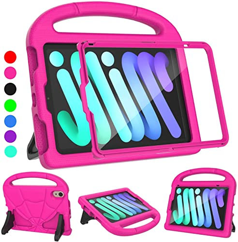 Lainergie Coque pour iPad Mini 6 pour Enfants 2021 (6ème génération), légère, résistante aux Chocs, Protection d'écran intégrée avec poignée et Support pour iPad Mini 6ème génération 8,3 (Rose)