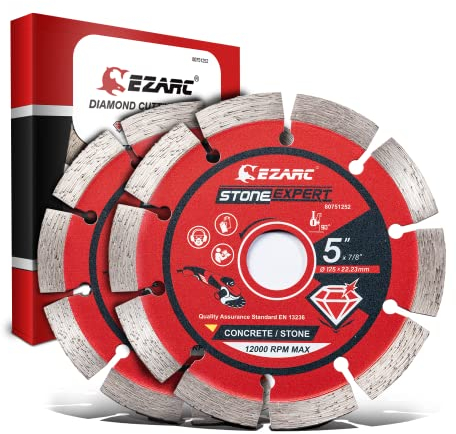 EZARC Diamond Cutting Discs, 125mm Segmented Diamond Cutting Accessory for Angle Grinder, Cutting Wheel for Dry and Wet Cutting Stone, Concrete, Marble, Granite, Brick, Masonry & Curb (2-Pack)