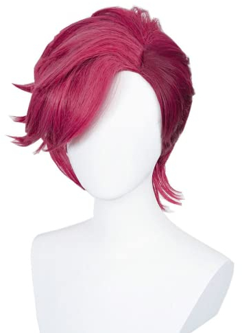 Anime Cosplay Perücke, Arcane Vi Perücke, The Piltover Enforcer Perücke, Deep Rose Farbe Kurze Damen- und Herrenperücken mit Perückenkappe, für Halloween, Party, Karneval, Nachtleben, Konzerte