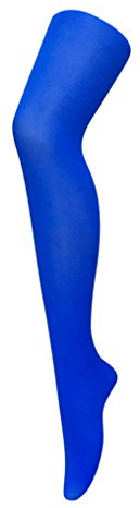 Sock Snob Ladies Black White Red Yellow Blue Green Orange Yellow Opaque Coloured Neon 1980s Fancy Dress Halloween Dance Tights (One Size, Electric Blue)