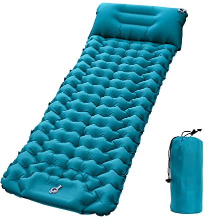LOTUS POWER Tragbare feuchtigkeitsbeständige wasserdicht Outdoor Luftmatratze für Camping/Sightseeing/Picknick, Aufsteckbares Luftkissen aus Nylon für Rucksackreisen/Trekking/Wandern (Blau)